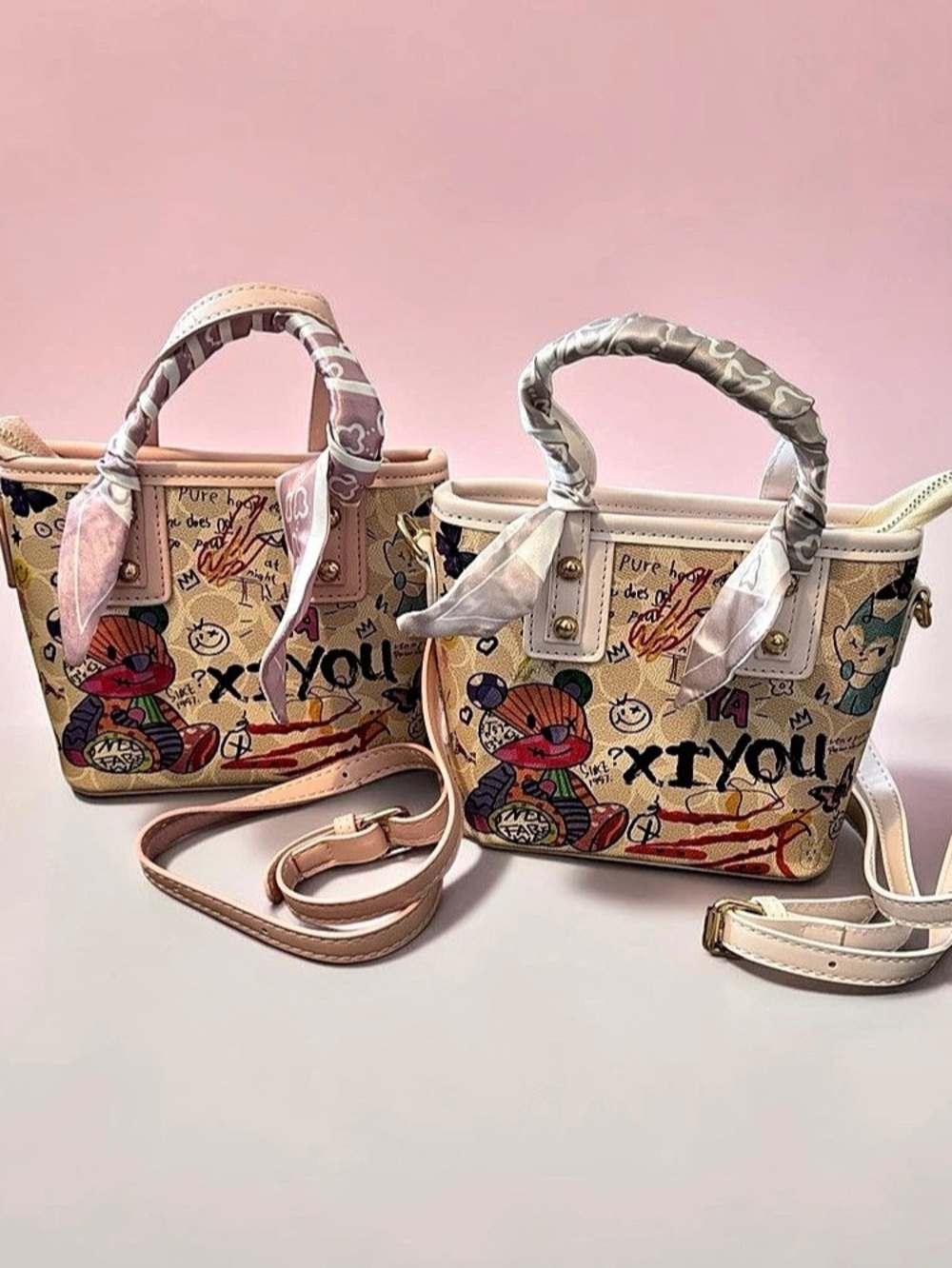 Printed Tote Bag in Pink & Black Like New